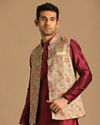 alt message - Manyavar Men Grey Jacket With Multicolor Floral Prints image number 0